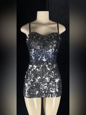 Black Sequin Embellished Mini Dress by Mandalay
